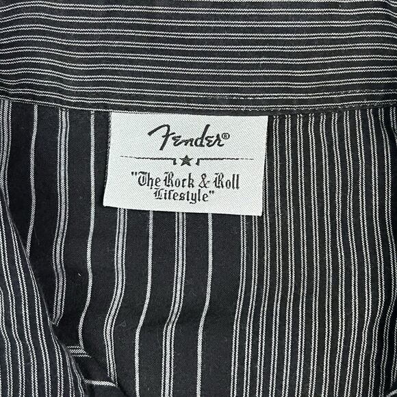 Fender Button Up Shirt Men's Long Sleeve Black Size XL Skull Wings Rock Guitar - Picture 5 of 12